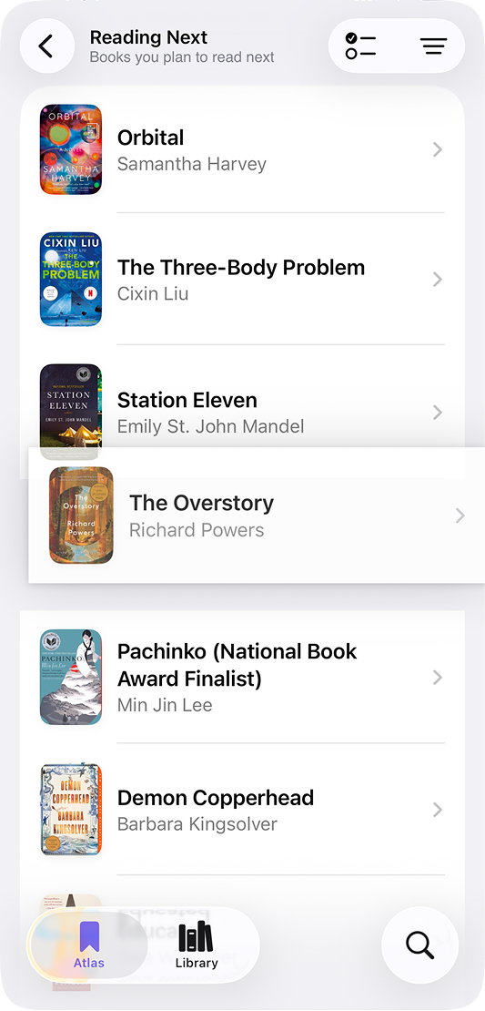 Reordering books in a Reading Next list with drag and drop
